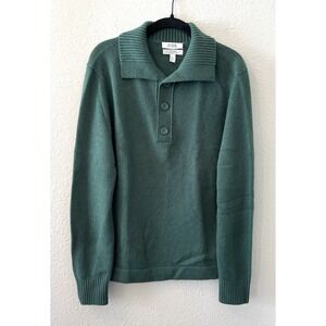 COS Men's Shawl Polo Sweater Size Small Wool Cashmere Half Button Forest Green